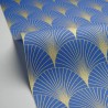 Caselio|Papel pintado art déco azul y dorado en forma de palmetas|Art Deco