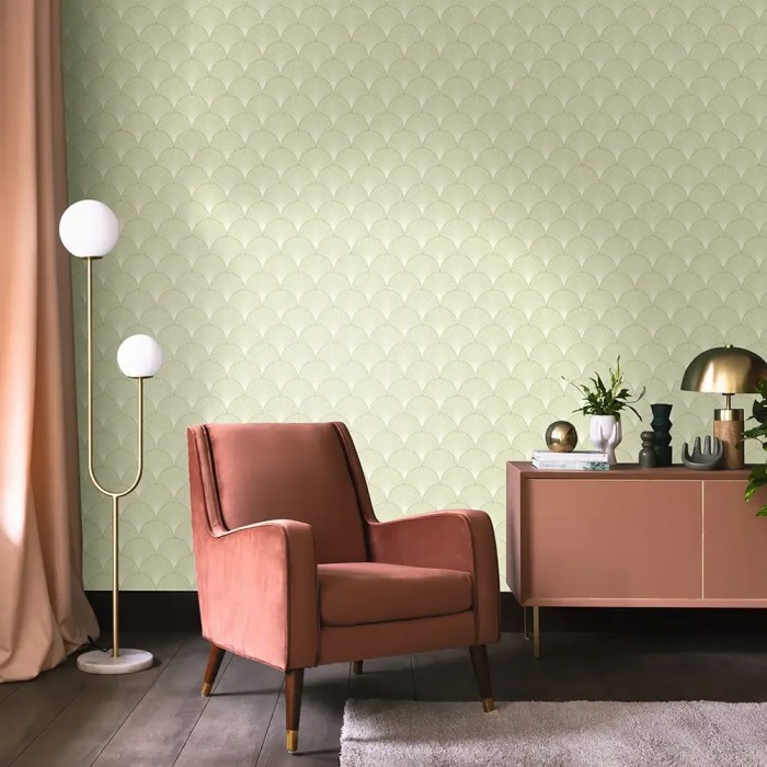 Caselio|Grün-goldene Art-Déco-Tapete in Metallic-Optik|Art Deco