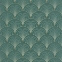 Caselio|Grüne Art-Déco-Tapete mit metallischen Fächerformen|Art Deco