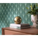 Caselio|Grüne Art-Déco-Tapete mit metallischen Fächerformen|Art Deco