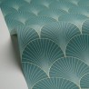 Caselio|Papier peint Art déco vert avec formes d’éventail métallisé|Art Déco