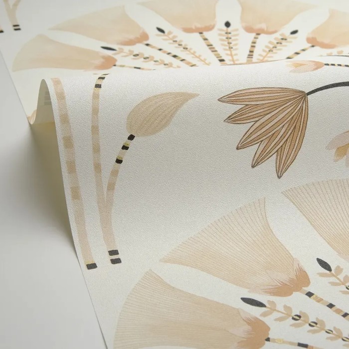 Caselio|Papel pintado art déco blanco y beige para salón elegante|Art Deco