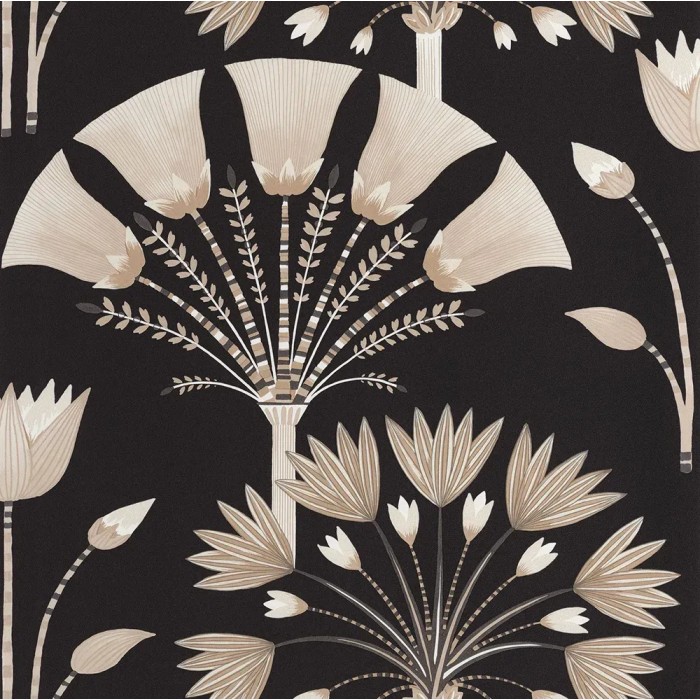 Caselio|Papel pintado art déco negro con elegantes palmeras|Art Deco