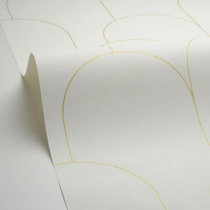 Caselio|Papel pintado art déco blanco y dorado, patrón minimalista|Art Deco