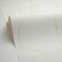 Caselio|Papel pintado art déco blanco y dorado, patrón minimalista|Art Deco