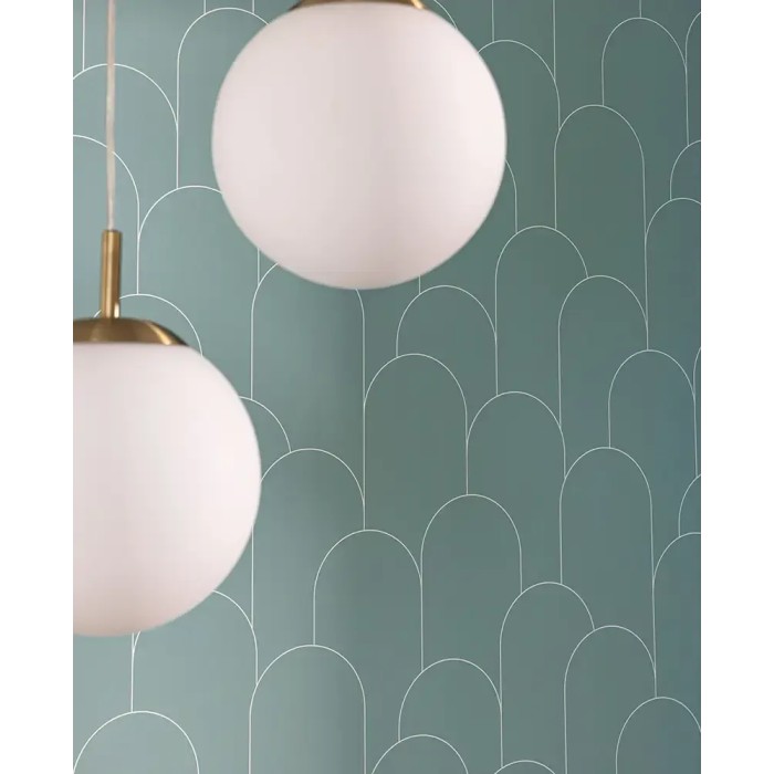 Papel pintado minimalista verde en forma de arcos art decó - Caselio Elegance 105287000