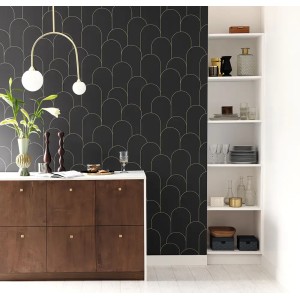 Caselio|Weiße und goldene Art-Déco-Tapete mit minimalistischem Muster|Art Deco 2