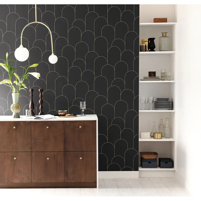 Caselio|Black and gold Art Deco wallpaper with minimalist design|Art Deco