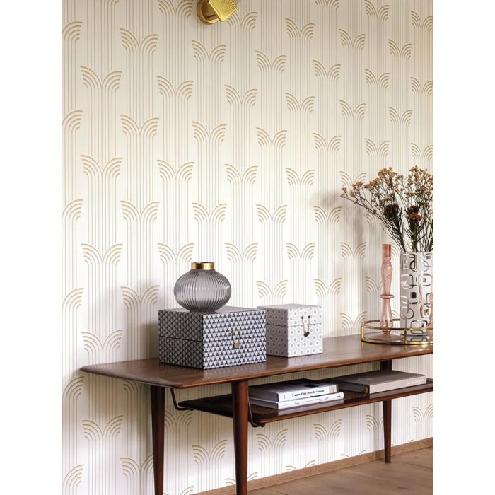 Caselio|Elegante Tapete im Art-Déco-Stil in Weiß und Gold|Art Deco