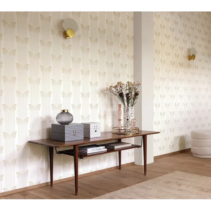Caselio|Elegant Art Deco style wallpaper in white and gold|Art Deco