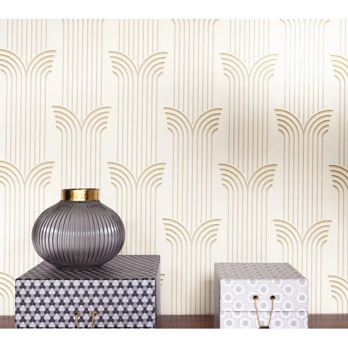 Caselio|Elegante Tapete im Art-Déco-Stil in Weiß und Gold|Art Deco