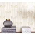 Caselio|Papier peint élégant style Art déco blanc et or|Art Déco
