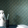 Caselio|Art Deco wallpaper with elegant green and gold palmettes|Art Deco