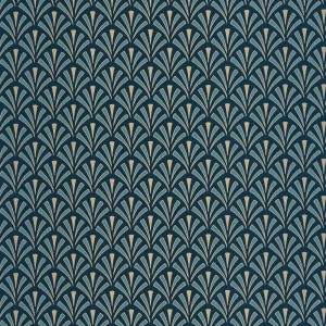 Casamance|Papier peint géométrique éventails brun et doré|Art Déco