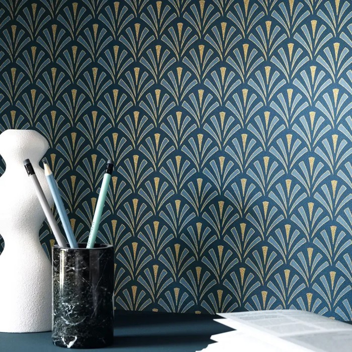 Caselio|Art Deco style wallpaper in blue and gold|Art Deco