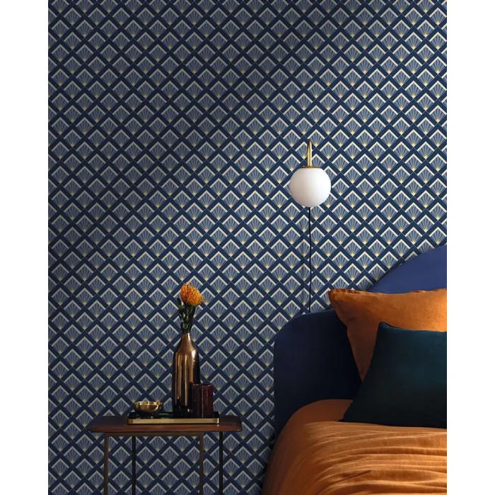 Caselio|Art-Déco-Tapete in Blau, ideal fürs Schlafzimmer|Art Deco