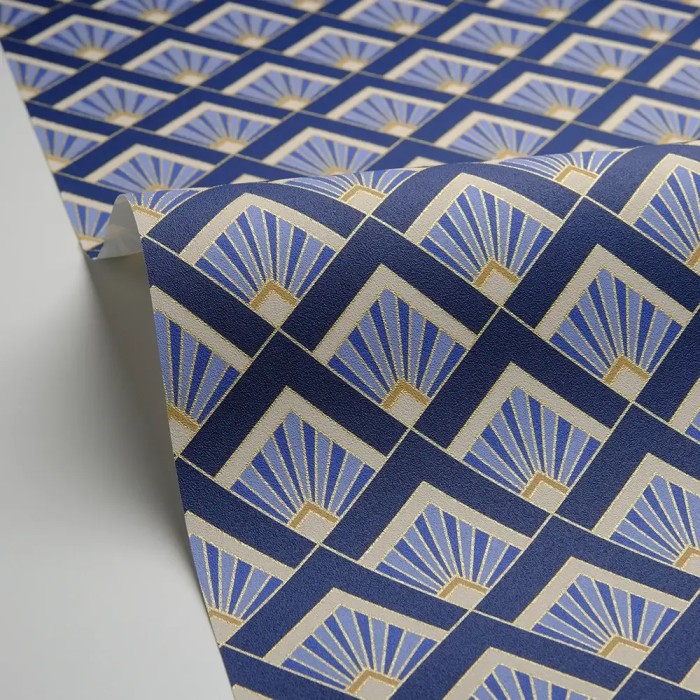 Caselio|Art-Déco-Tapete in Blau, ideal fürs Schlafzimmer|Art Deco