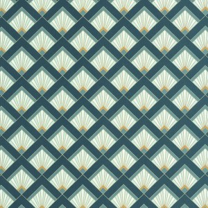 Caselio|Papel pintado art déco azul, ideal para dormitorio|Art Deco