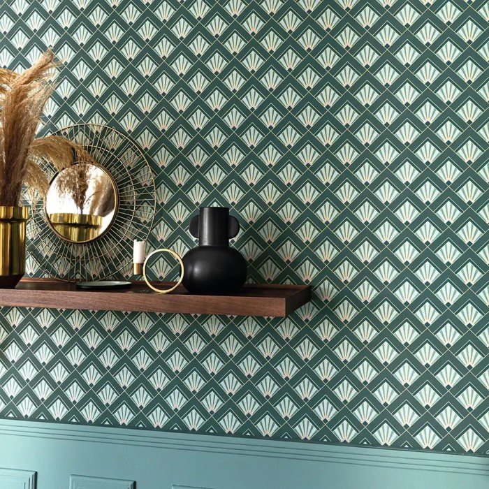 Papel pintado art déco verde y dorado - Caselio Elegance 105317024