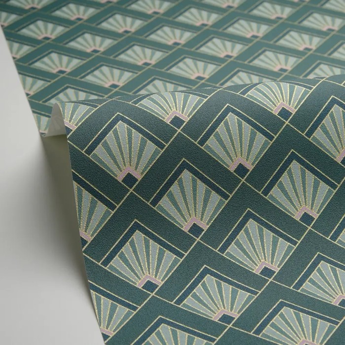 Papel pintado art déco verde y dorado - Caselio Elegance 105317024