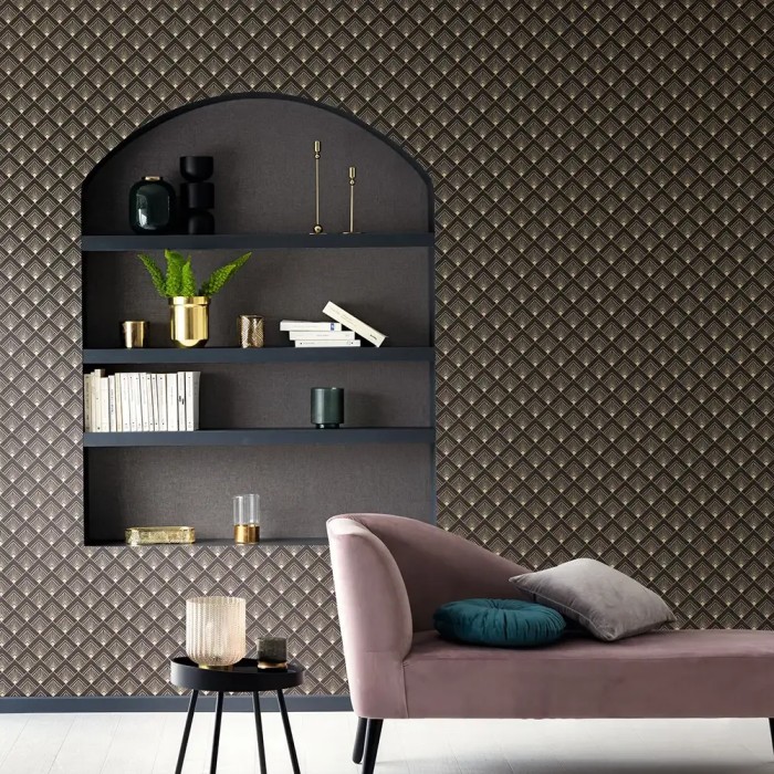 Caselio|Papier peint élégant style Art déco noir et doré métallisé|Art Déco