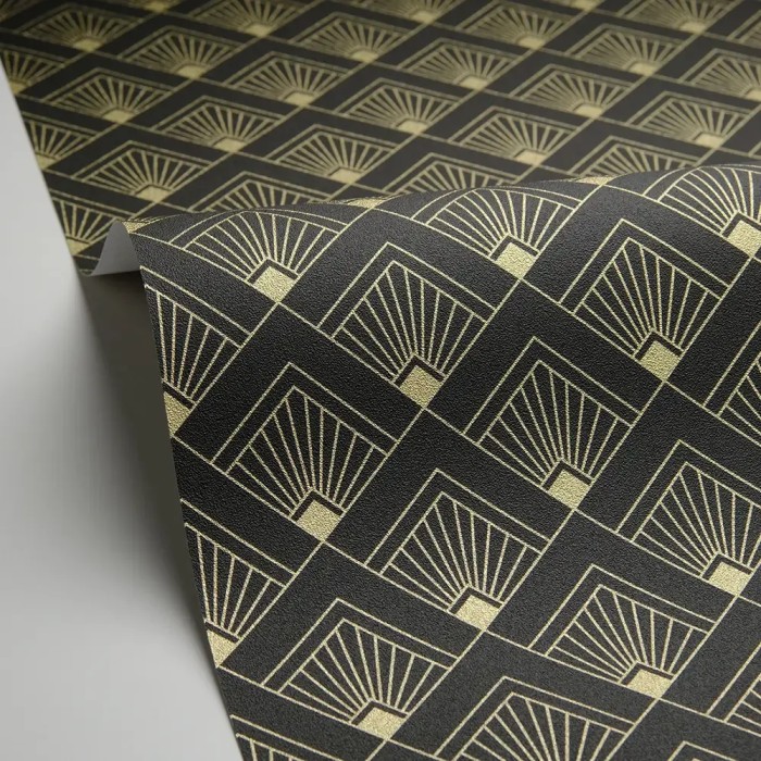 Caselio|Papier peint élégant style Art déco noir et doré métallisé|Art Déco