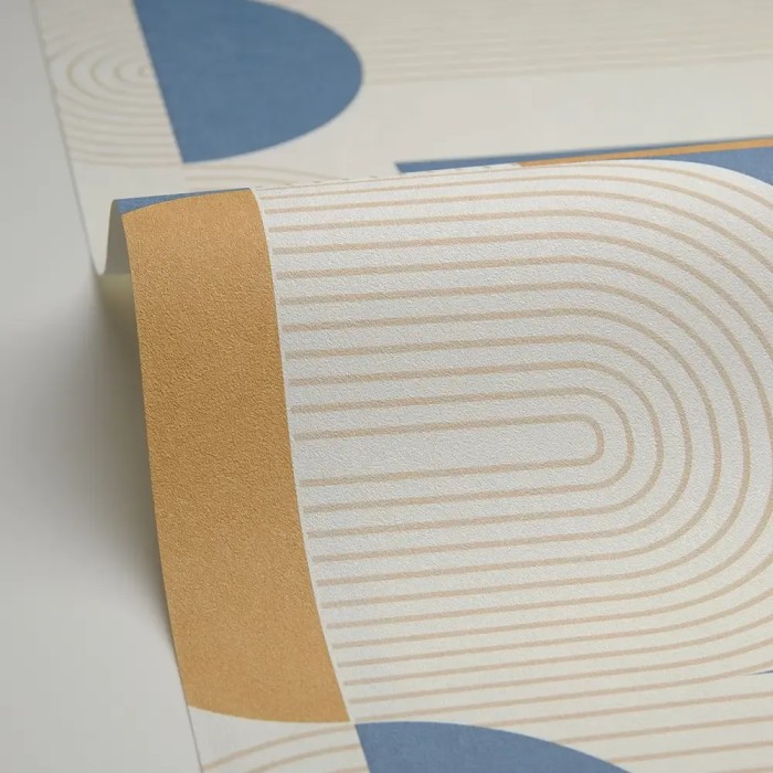 Caselio|Moderne Tapete mit blauen und camel Kreisen|Kreisen