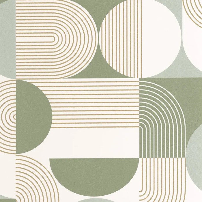 Caselio|Papel pintado geométrico tonos verdes, estilo moderno|Circulos