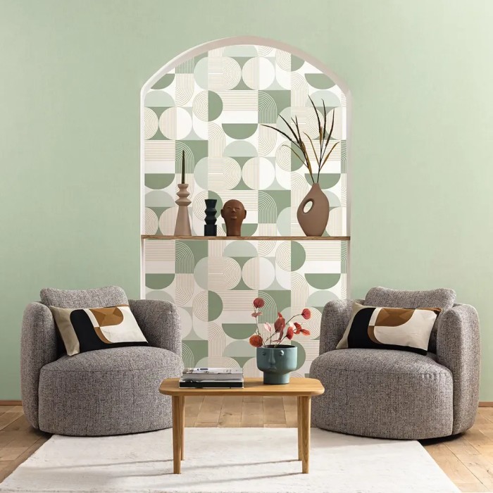 Caselio|Geometrische Tapete in Grüntönen, moderner Stil|Kreisen