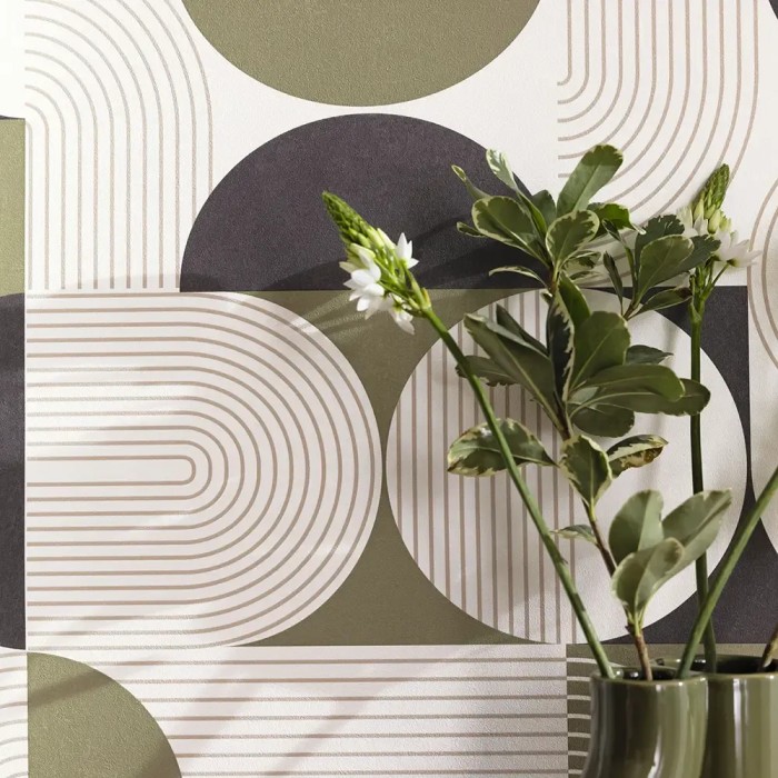 Caselio|Papier peint moderne vert avec motif géométrique à cercles|Cercles