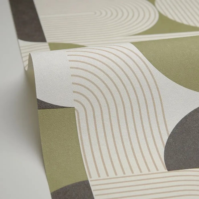 Caselio|Papier peint moderne vert avec motif géométrique à cercles|Cercles