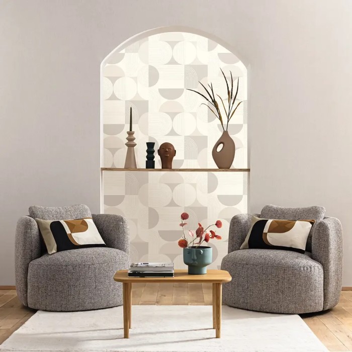 Caselio|Moderne Tapete in Grautönen mit Kreisen und geometrischen Formen|Geometrisch