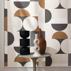 Caselio|Moderne Tapete in metallischem Schwarz und Kupfer|Kreisen 2