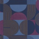 Caselio|Papier peint moderne avec cercles bleus et couleur aubergine|Géométrique