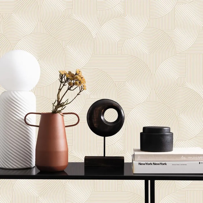 Caselio|Papel pintado chic con círculos 3D beige|Papel Pintado