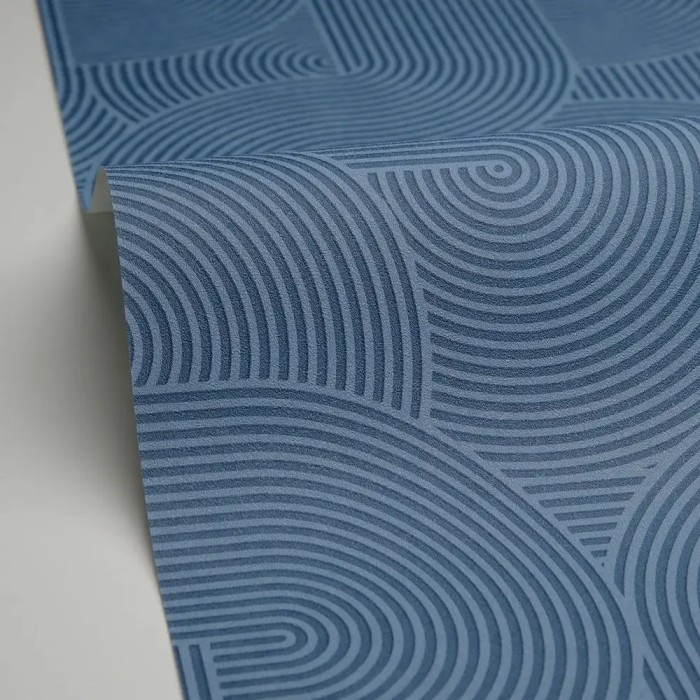 Caselio|Papel pintado para salón moderno azul, surcos y círculos 3D|Moderno