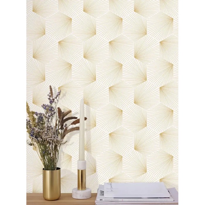 Caselio|Elegant beige and gold Art Deco wallpaper|Art Deco