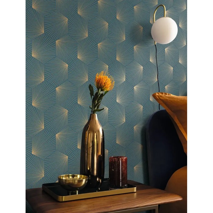 Caselio|Modern blue and gold metallic wallpaper|Art Deco