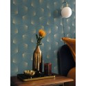 Caselio|Moderne blau-goldene Metallic-Tapete|Art Deco