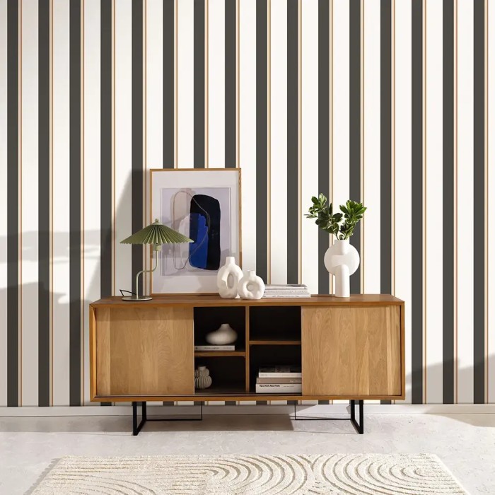 Caselio|Black, beige, and camel striped wallpaper|Stripes
