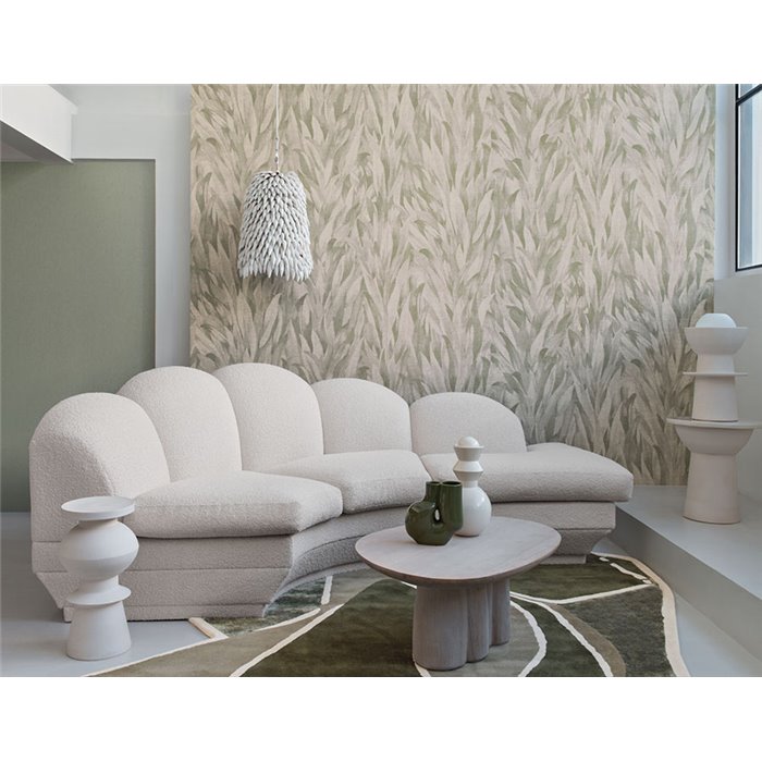 Casamance|Wandverkleidung Leinen Aquarellblumen graugrün|Wandverkleidungen