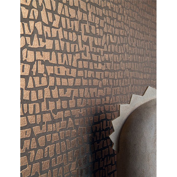 Casamance|Revêtements Muraux lin mosaïque métallisée marron cuivré|Revêtements Muraux