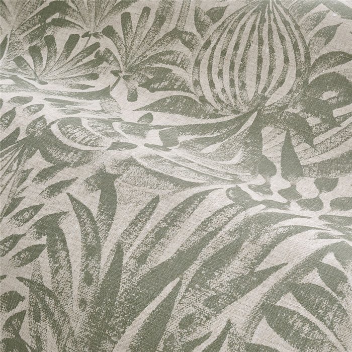 Casamance|Revestimiento pared lino patrón floral étnico beige verde|Revestimientos de Pared