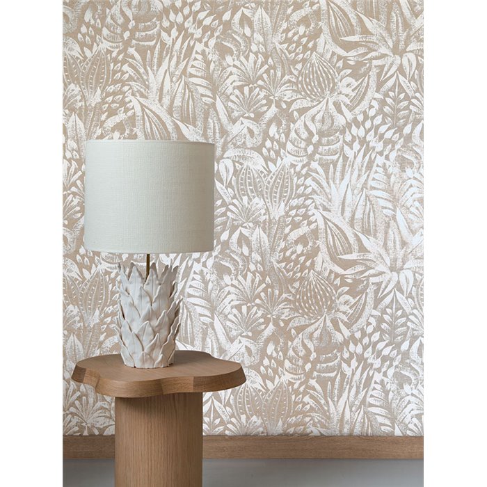 Casamance|Revêtements Muraux lin motif floral ethnique beige blanc|Revêtements Muraux