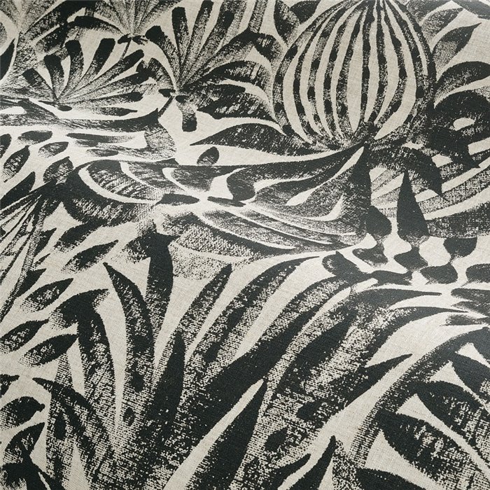 Casamance|Revestimiento pared lino patrón floral étnico beige negro|Revestimientos de Pared