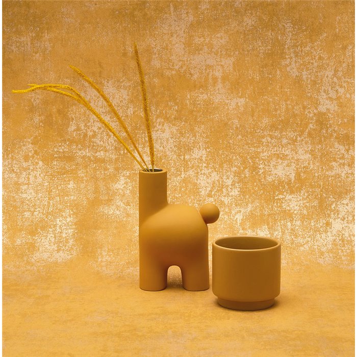 Casadeco|Distressed or stone effect wallpaper with curry yellow patina|Wallpaper