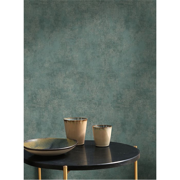 Casadeco|Plain wallpaper with patina and stucco in sage green|Wallpaper