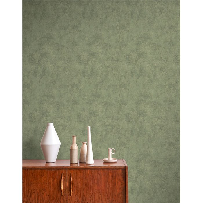Casadeco|Faux plain wallpaper with rosemary green stucco|Wallpaper