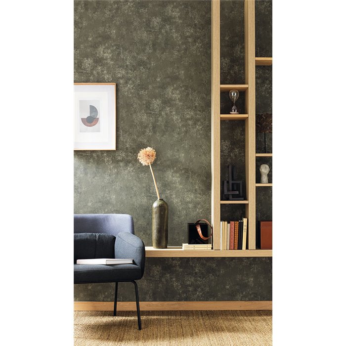 Casadeco|Faux plain wallpaper in khaki green with stucco|Wallpaper