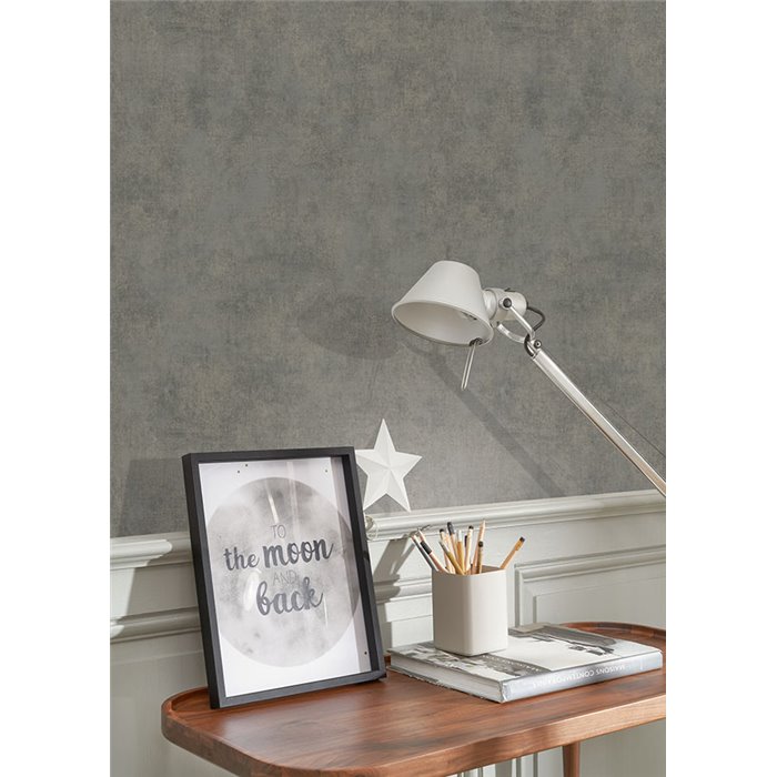 Casadeco|Papel pintado liso gris antracita con pátina|Papel Pintado
